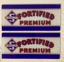 Two Skelly Fortified Premium Gas Pump Advertising Glass