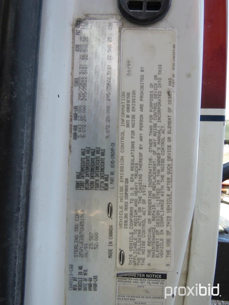 2000 STERLING BOOM TRUCK VIN # 2FWYJEDB7YAB51963 (SHOWING APPX 124,799 MILES) (TITLE ON HAND AND WIL