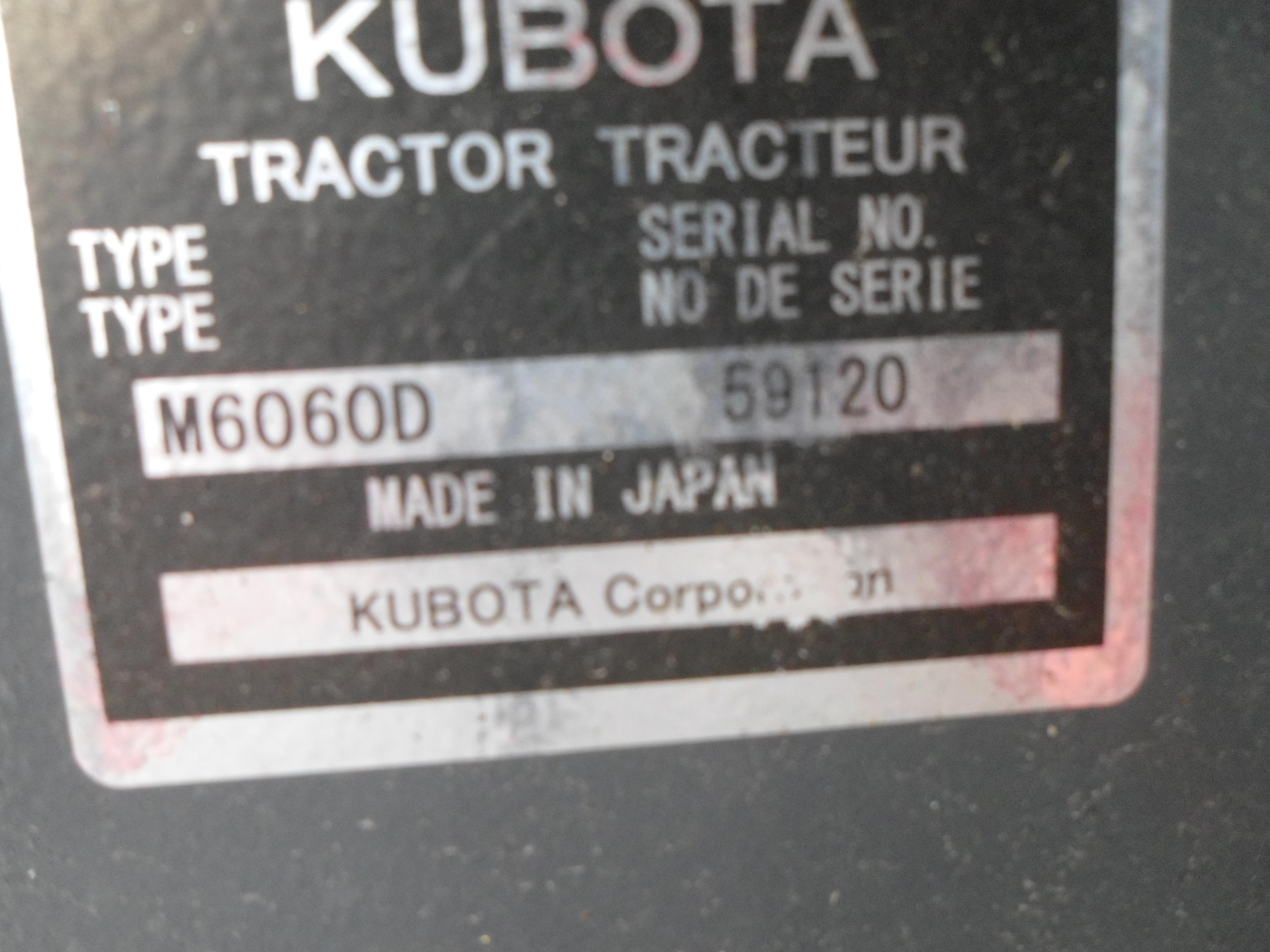 KUBOTA M6060 TRACTOR W/ KUBOTA LA1154 LOADER (SERIAL # 59120) (SHOWING APPX 924 HOURS, UP TO BUYER T