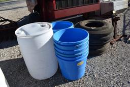 PLASTIC TUBS AND 1 BARREL