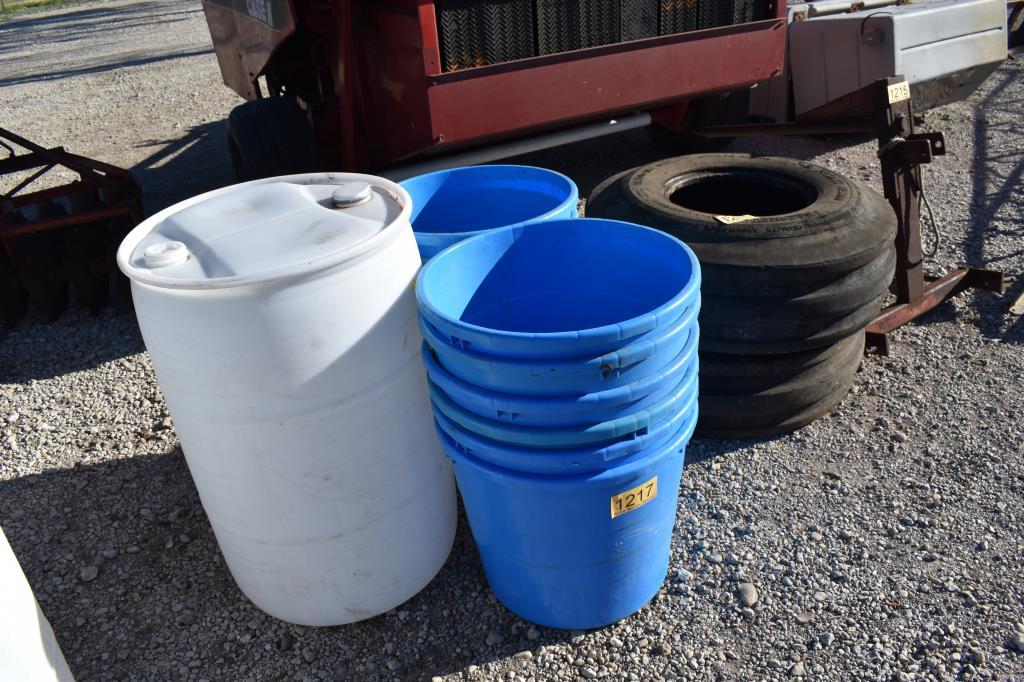 PLASTIC TUBS AND 1 BARREL