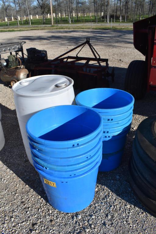 PLASTIC TUBS AND 1 BARREL