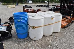 6 - PLASTIC BARRELS AND 12 - PLASTIC TUBS