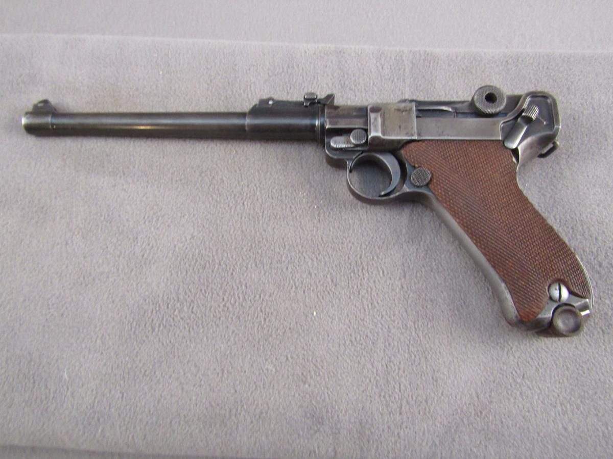 handgun: DWM MANUFACTURED ARTILLERY LUGER, 9MM SEMI AUTO PISTOL, S#3781L