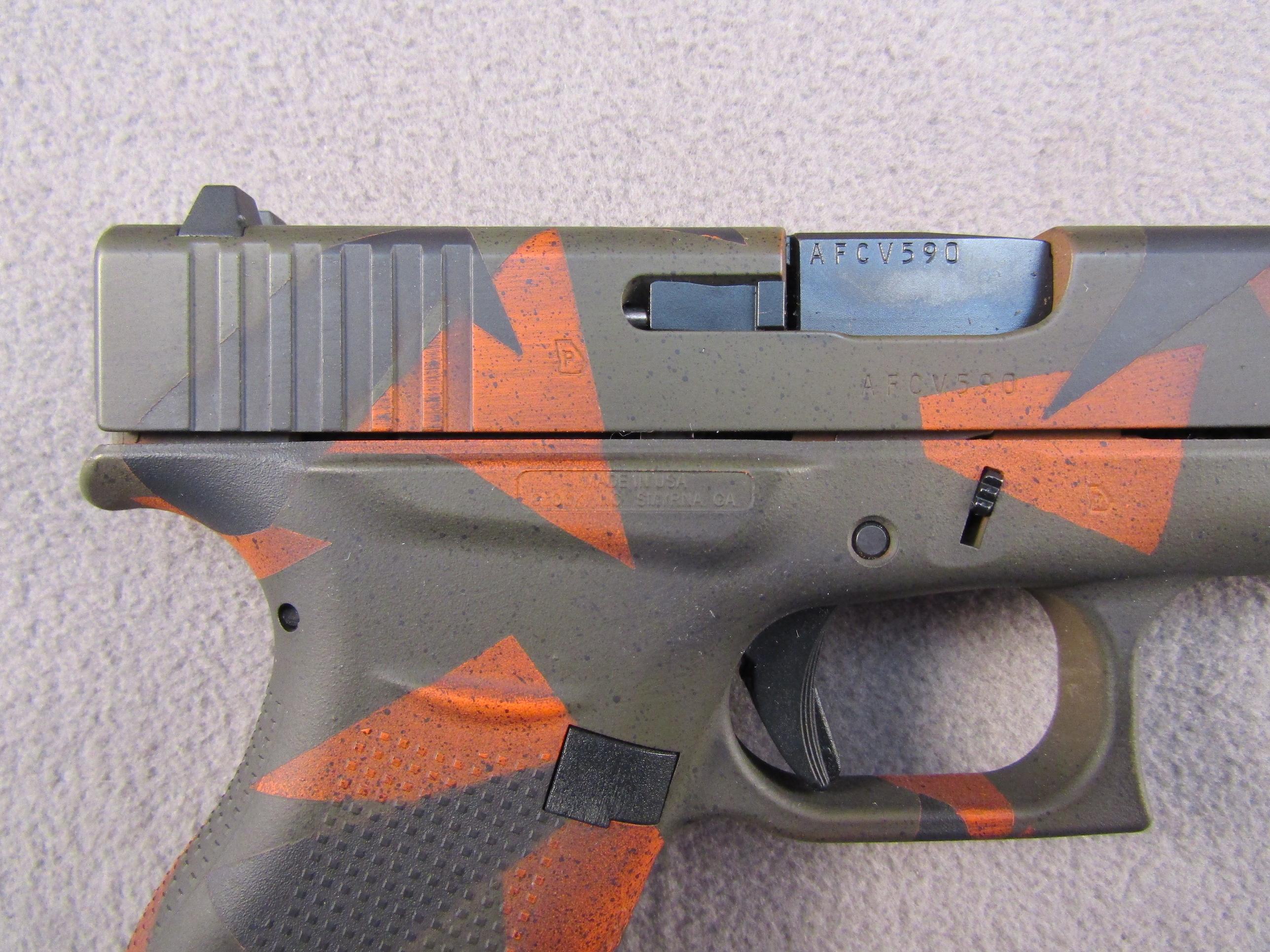handgun: GLOCK MODEL 43 CAMO, 9X19 SEMI AUTO PISTOL, S#AFCV590