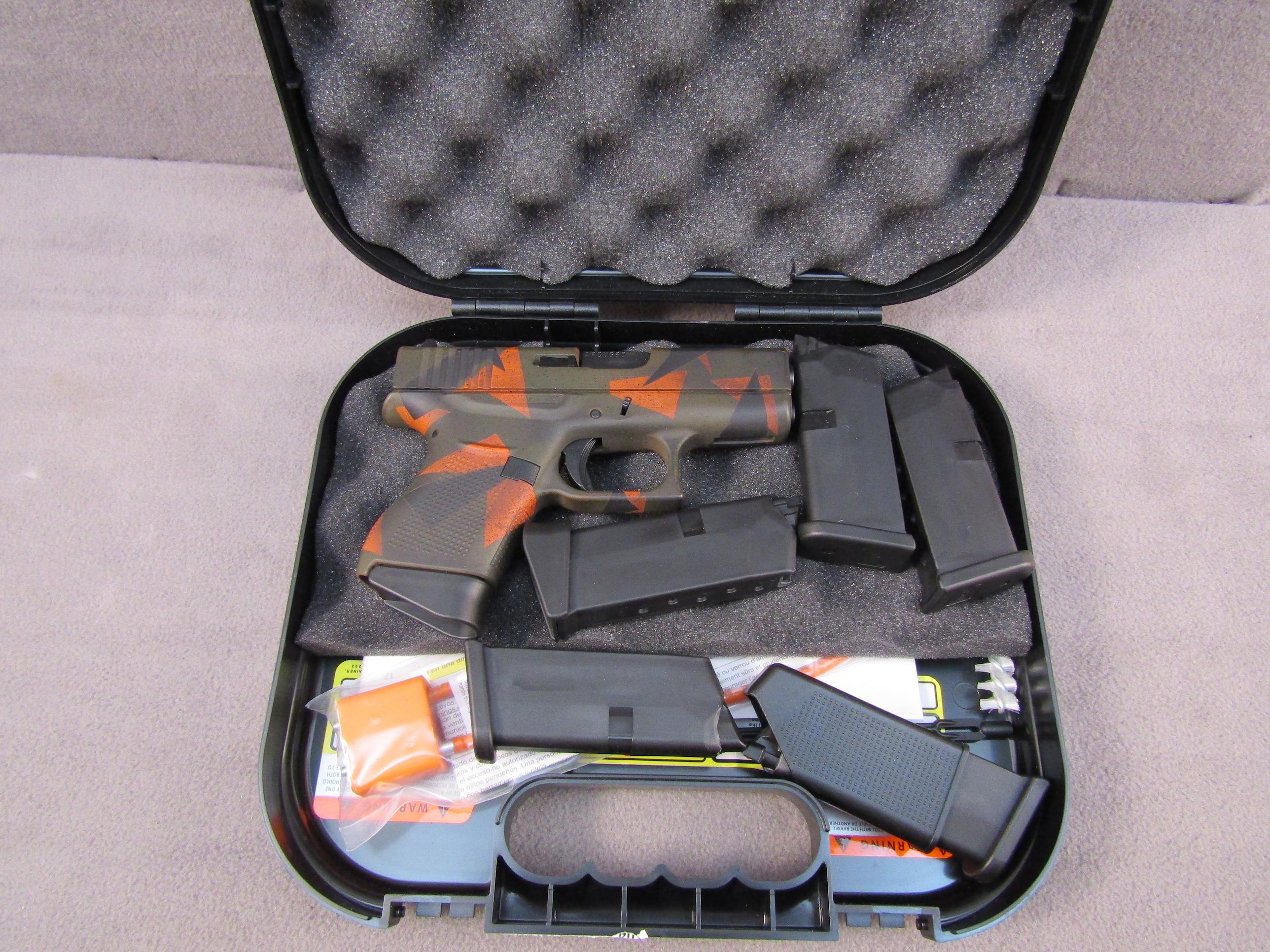 handgun: GLOCK MODEL 43 CAMO, 9X19 SEMI AUTO PISTOL, S#AFCV590
