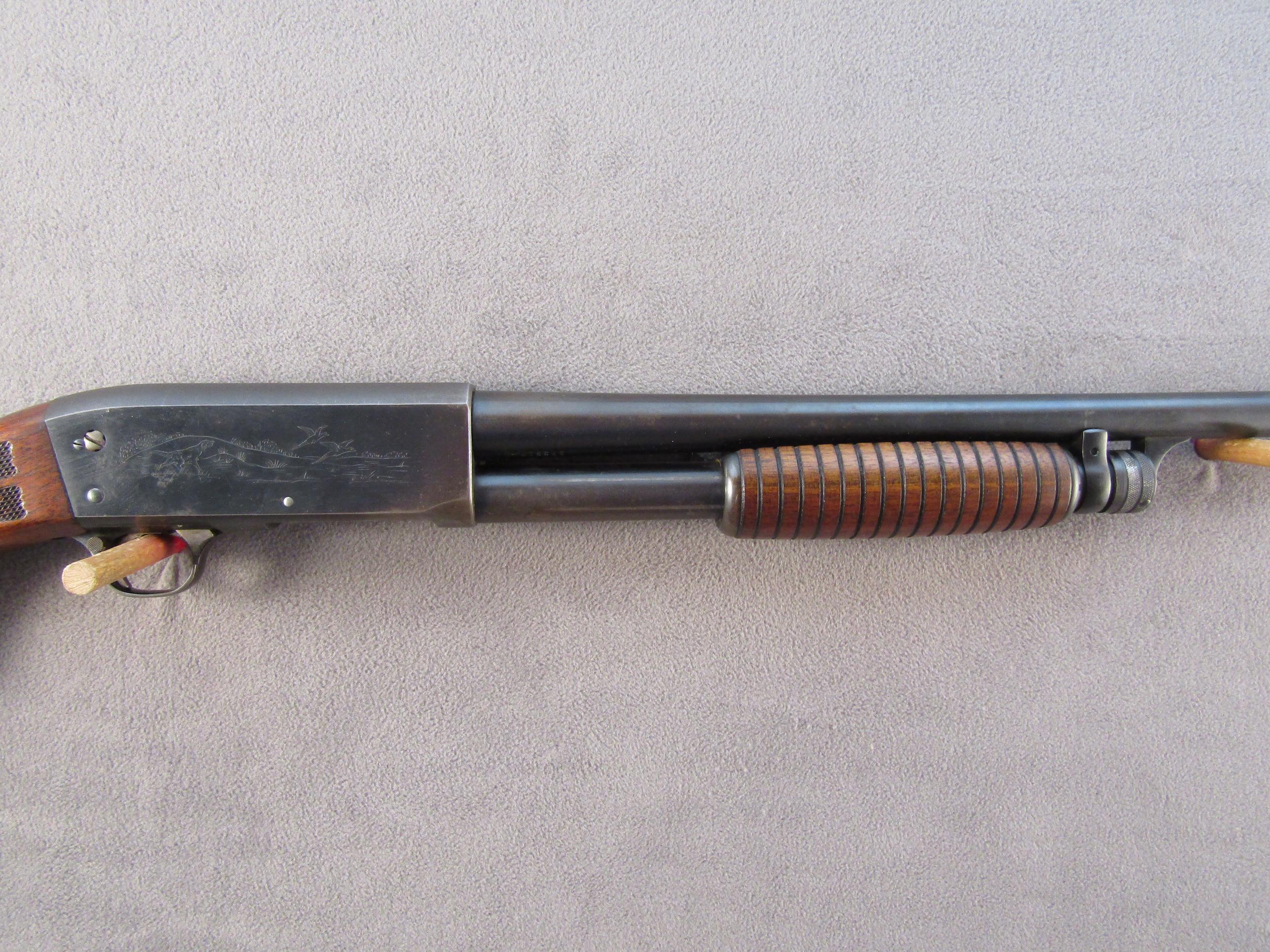 ITHACA MODEL 37 FEATHER LIGHT, 12GA PUMP ACTION SHOTGUN, S#573917-2
