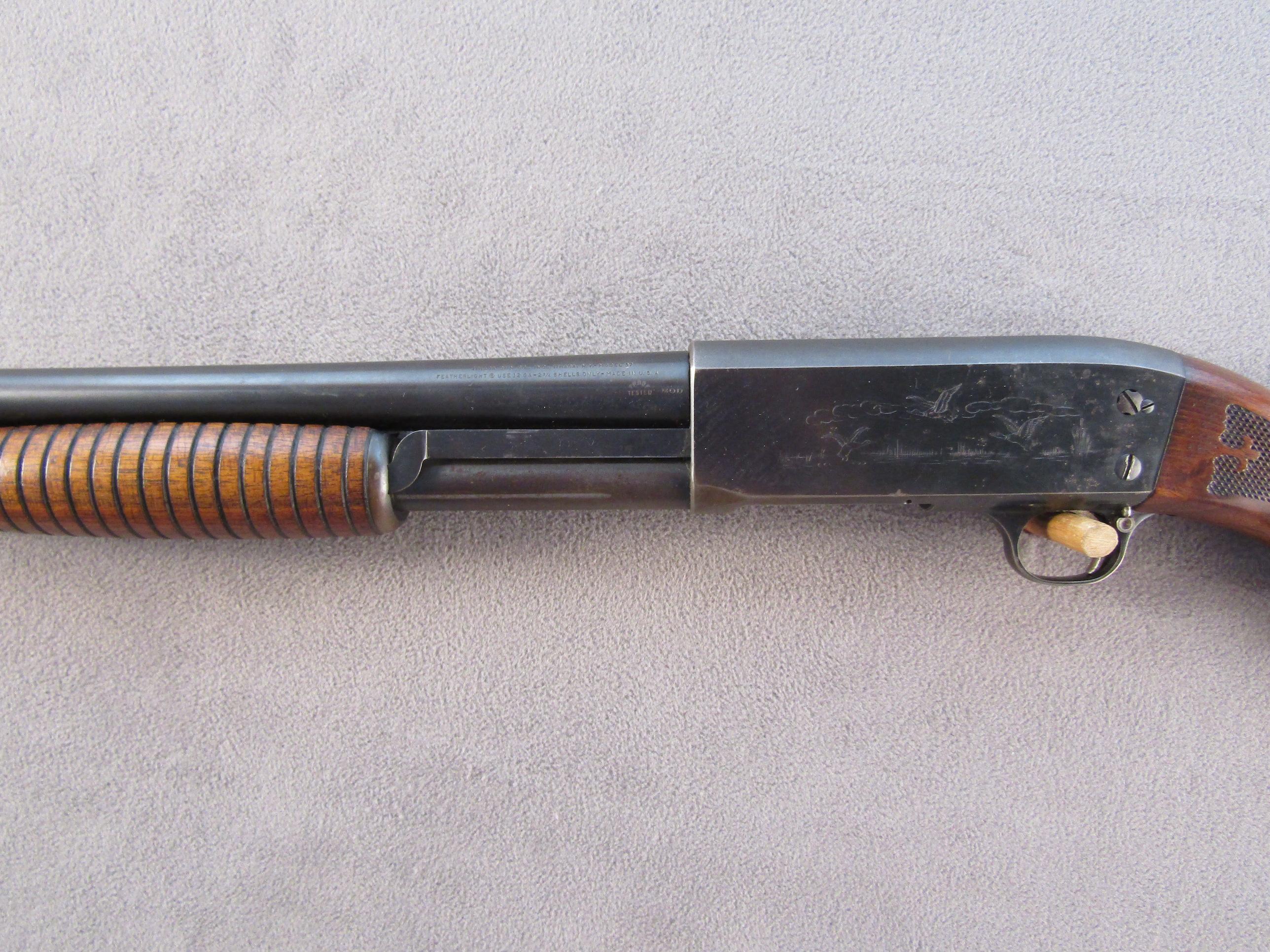 ITHACA MODEL 37 FEATHER LIGHT, 12GA PUMP ACTION SHOTGUN, S#573917-2