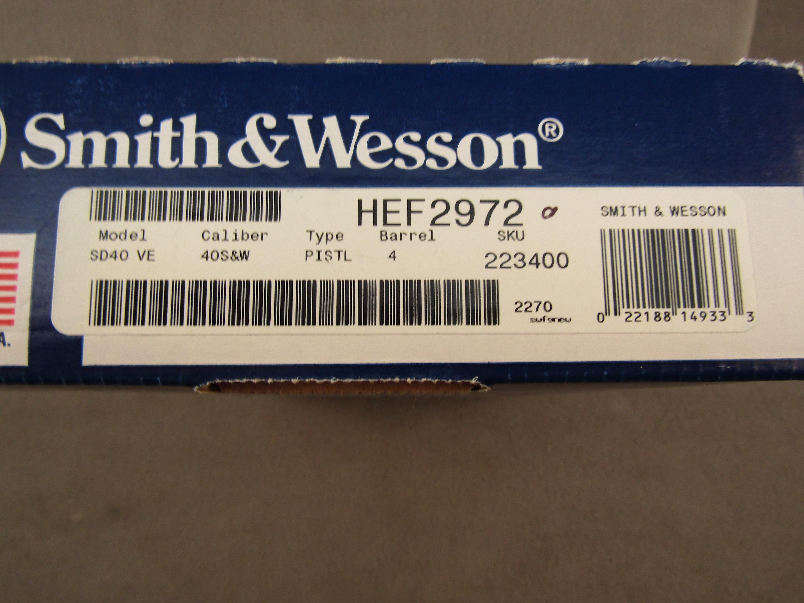 handgun: S&W Model SD4OVE, Semi-Auto Pistol, 40S&W, 14 shot, 4" barrel, S#HEF2972