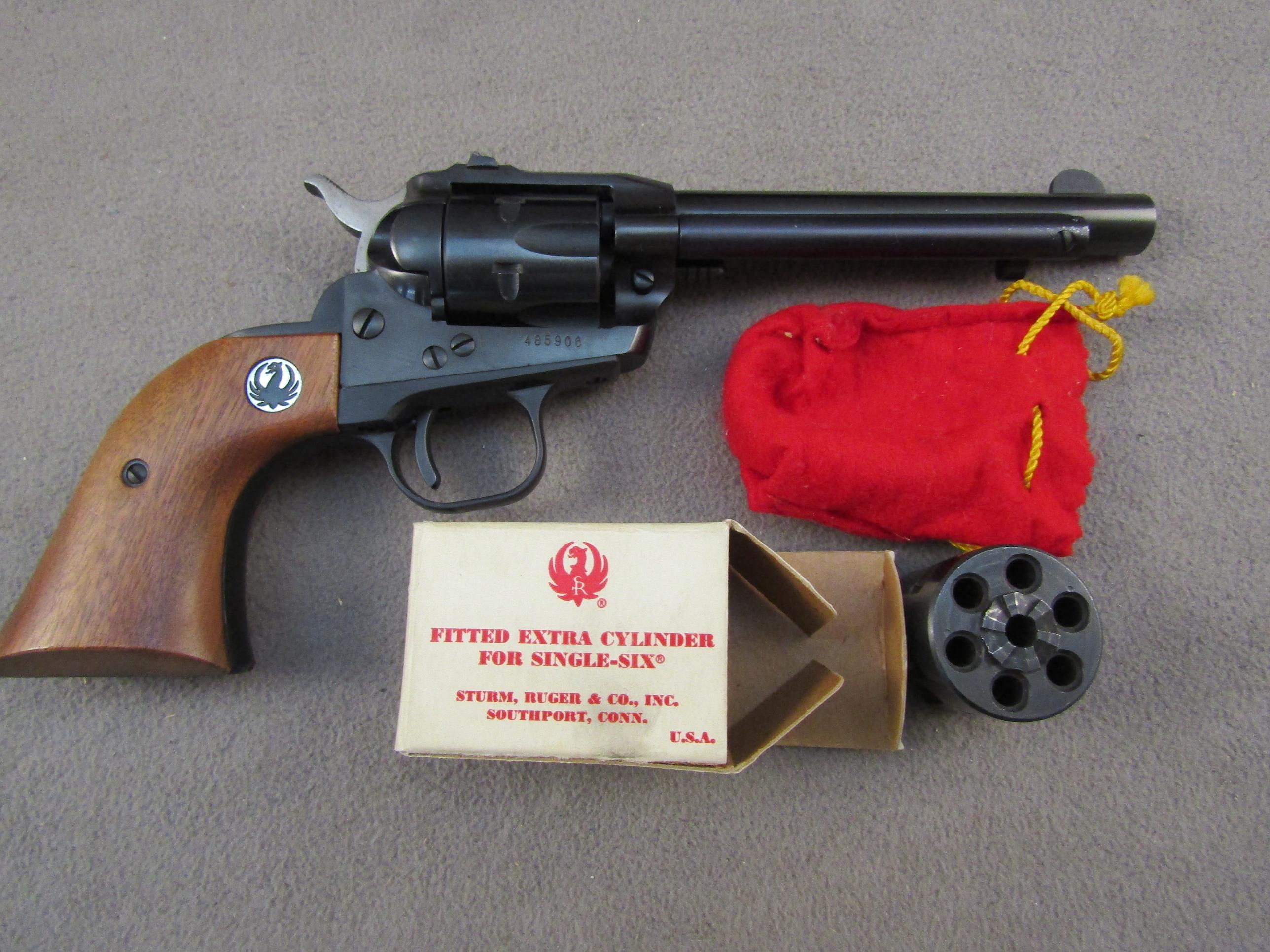 handgun: RUGER Model Single-Six, Revolver, .22, 6 shot, 5.25" barrel, S#485906
