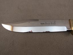 knife: LINDER Bowie Knife, Solingen Germany, stag handle with leather sheath, 9" blade