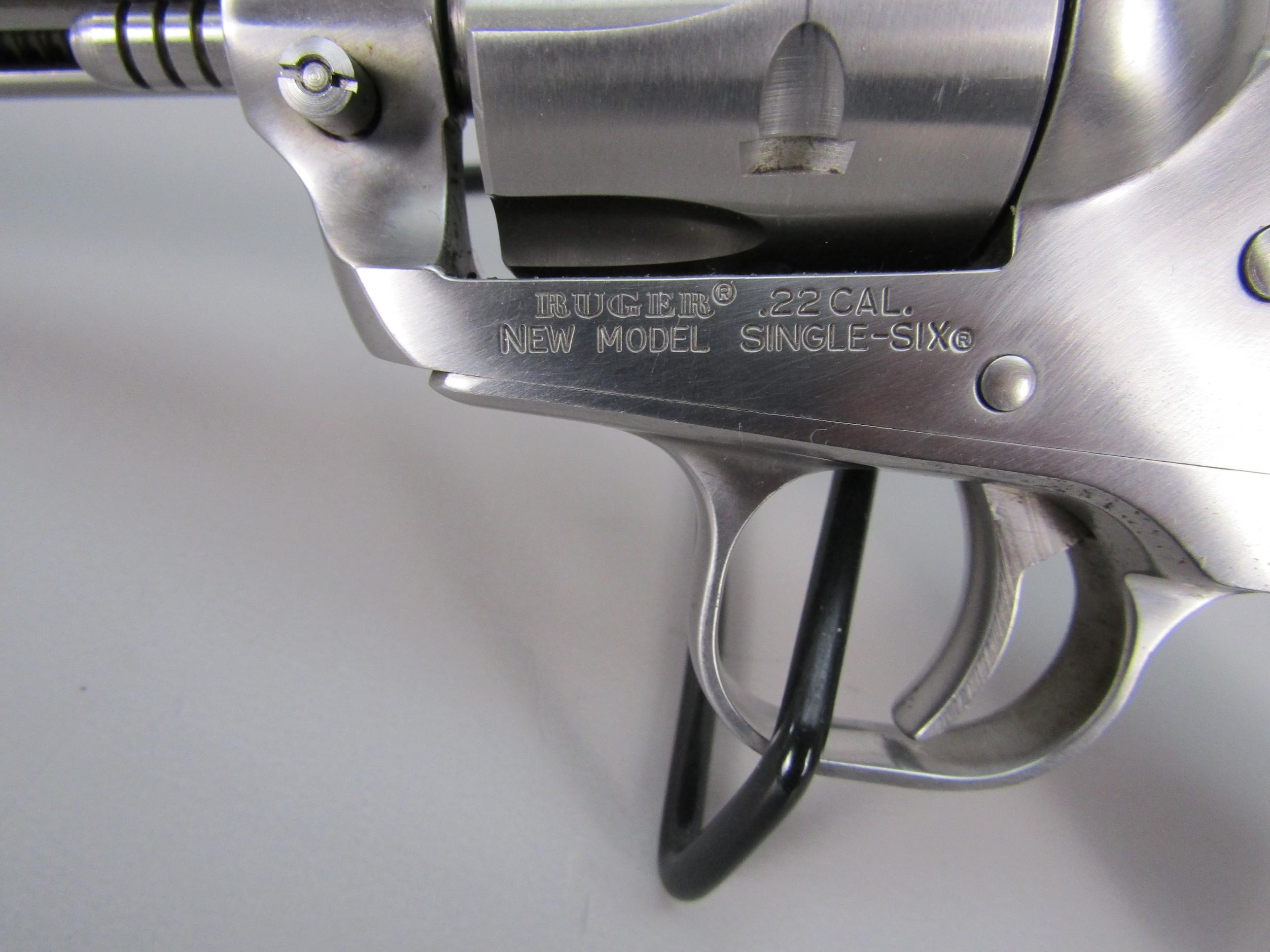 handgun: RUGER Model New Model Single-Six, Revolver, .22, 6 shot, 6 3/4" bbl, 12" overall S#66-12549