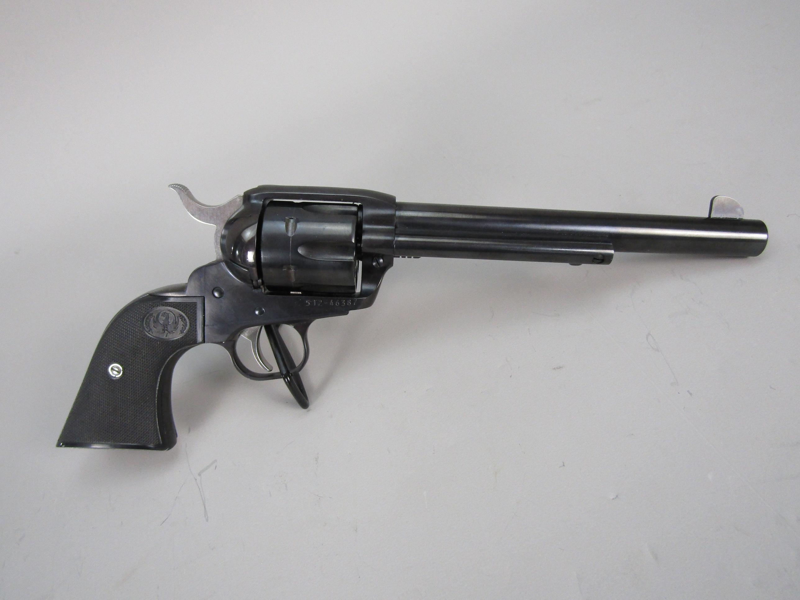 handgun: RUGER Model New Vaquero, Revolver, .45, 6 shot, 7 1/2" barrel, 13" overall, S#512-46387