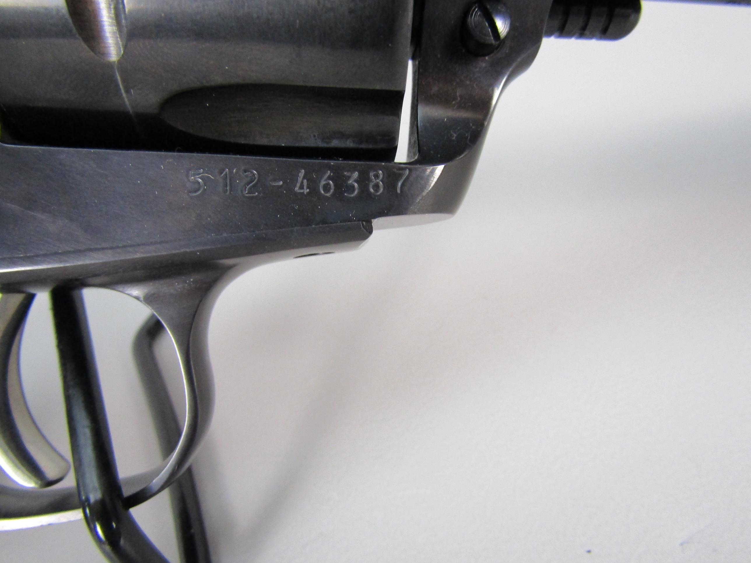 handgun: RUGER Model New Vaquero, Revolver, .45, 6 shot, 7 1/2" barrel, 13" overall, S#512-46387