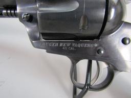 handgun: RUGER Model New Vaquero, Revolver, .45, 6 shot, 7 1/2" barrel, 13" overall, S#512-46387
