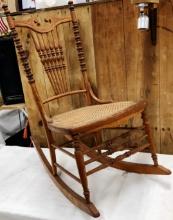 Antique Oak Rocking Chair w/Cane Seat