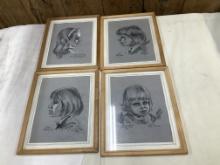 4 Framed Portrait Sketches by Bob Macourt