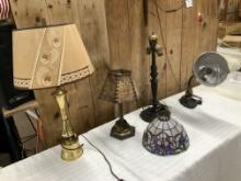 4 Vintage Lamps & Stained Glass Lampshade