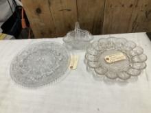 Indiana Glass Hobnail & Duncan & Miller Deviled Egg Plates