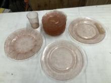 Vintage Depression Glass Pink Cherry Blossom Plates