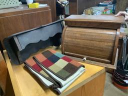 Vintage Roll Top Bread Box, Shelf & Rug