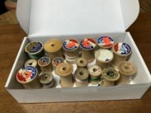 Box of Wooden Thread Spools