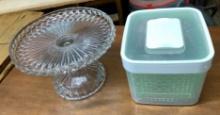 Glass Pedestal Cake Stand & Veggie Crisper
