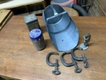 2 Jars Square Nails, Vintage Clamps, Feed Scoop