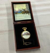 Swiss Bauches Ltd. Pocket Watch w/Deer Scene