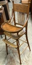 Antique Pressed Back Cane Seat High Chair