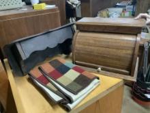 Vintage Roll Top Bread Box, Shelf & Rug