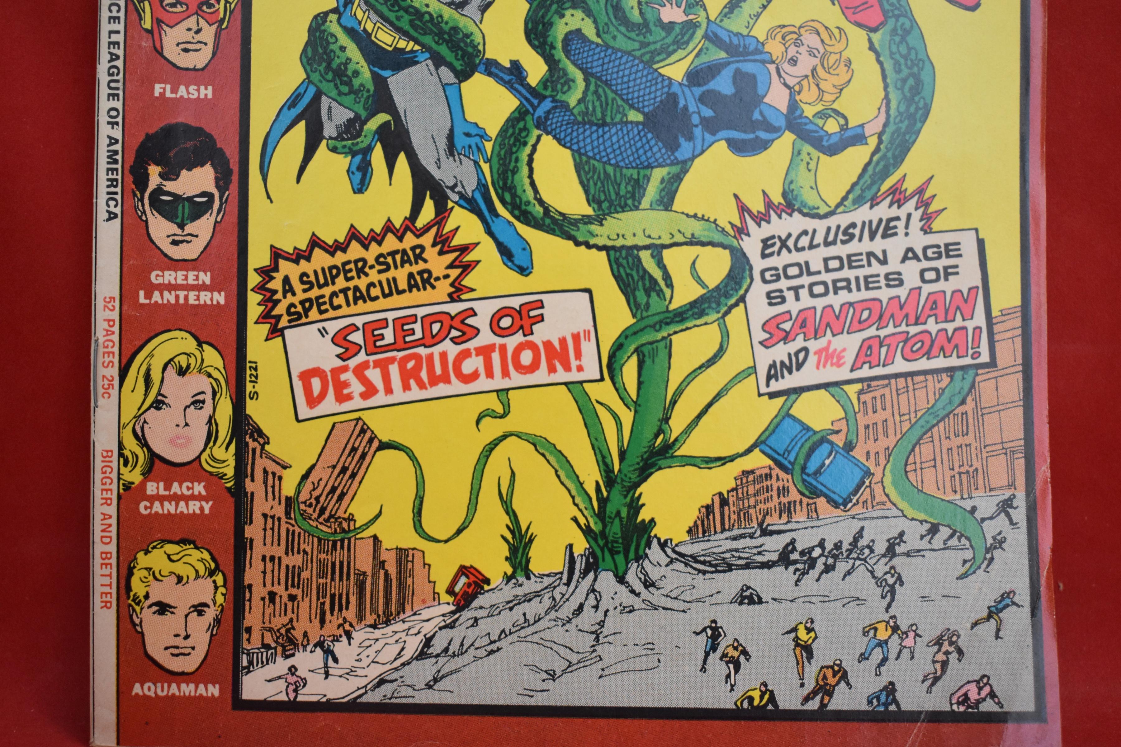 JUSTICE LEAGUE #99 | SEEDS OF DESTRUCTION! | NICK CARDY - 1972 | *SOLID - STICKER - SEE PICS*