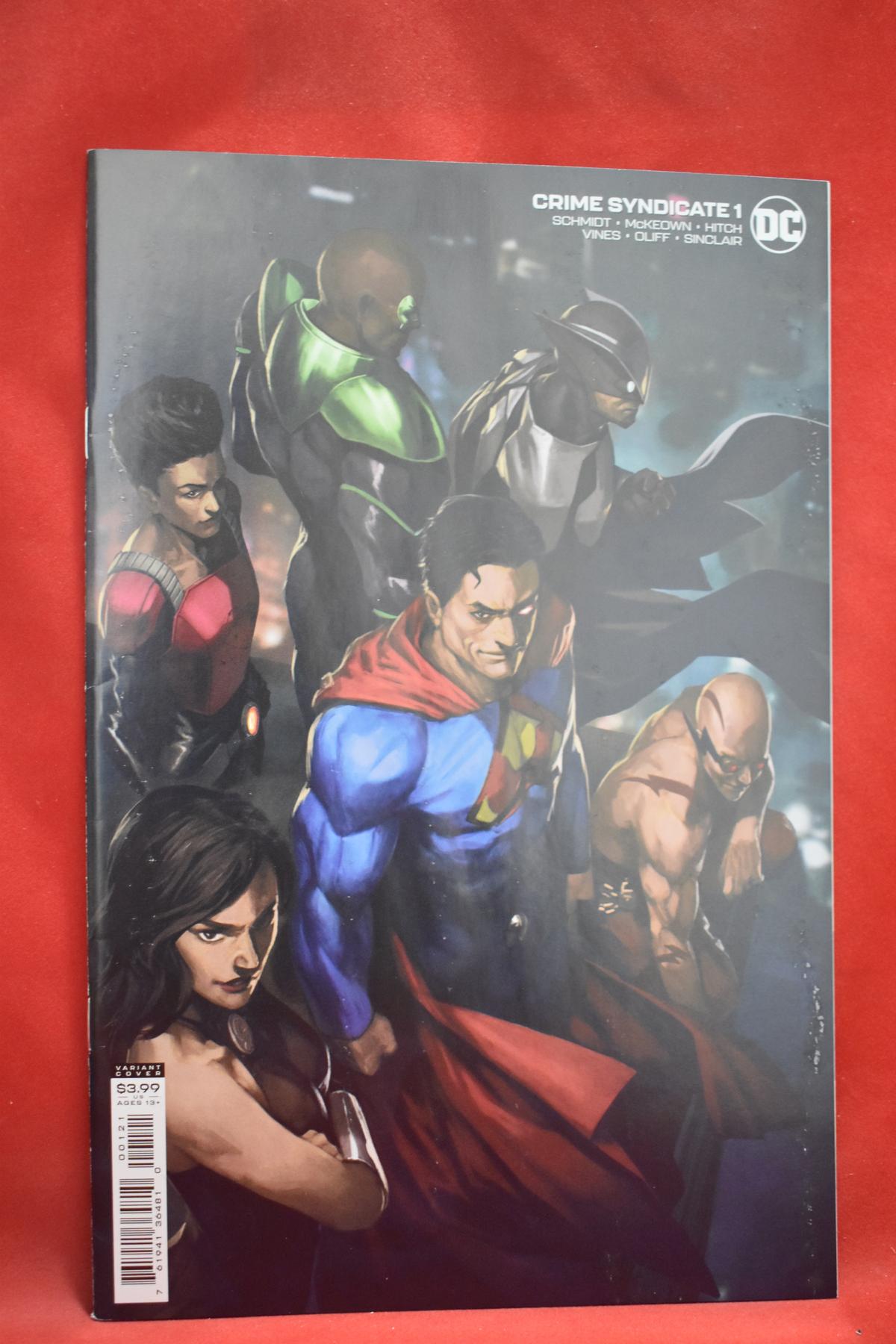 CRIME SYNDICATE #1 | 1ST DONNA TROY AS SUPERWOMAN, 1ST JON STEWART AS EMERALD KING, MORE