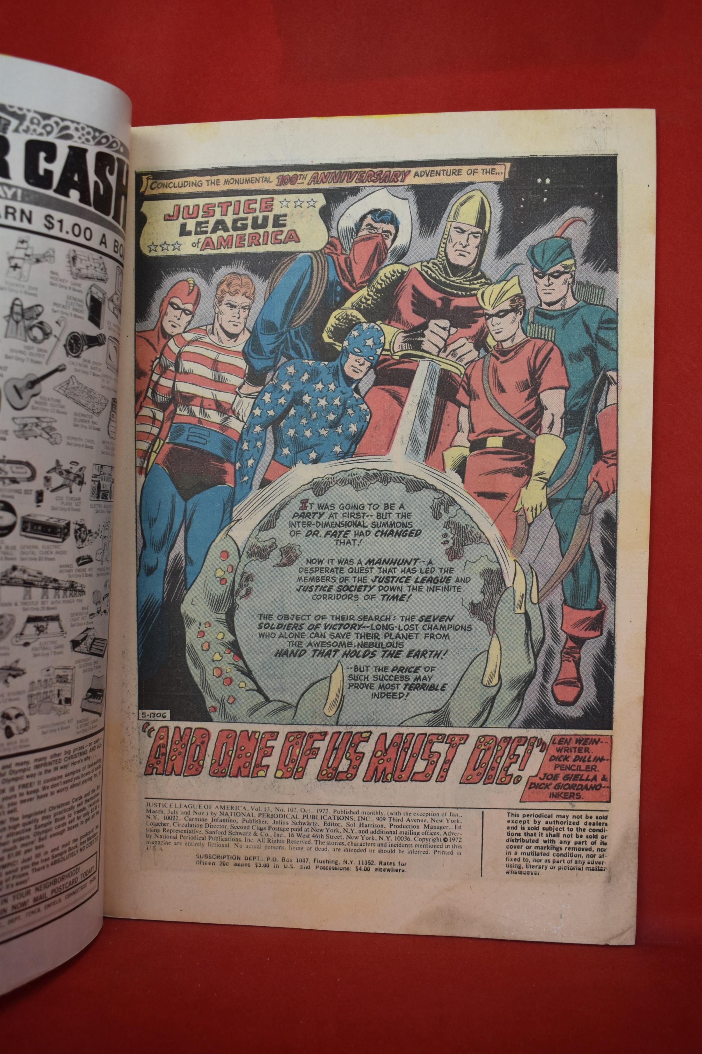 JUSTICE LEAGUE #102 | RED TORNADO DESTROYED! | NICK CARDY - 1972 | *BIT OF CREASING - SEE PICS*