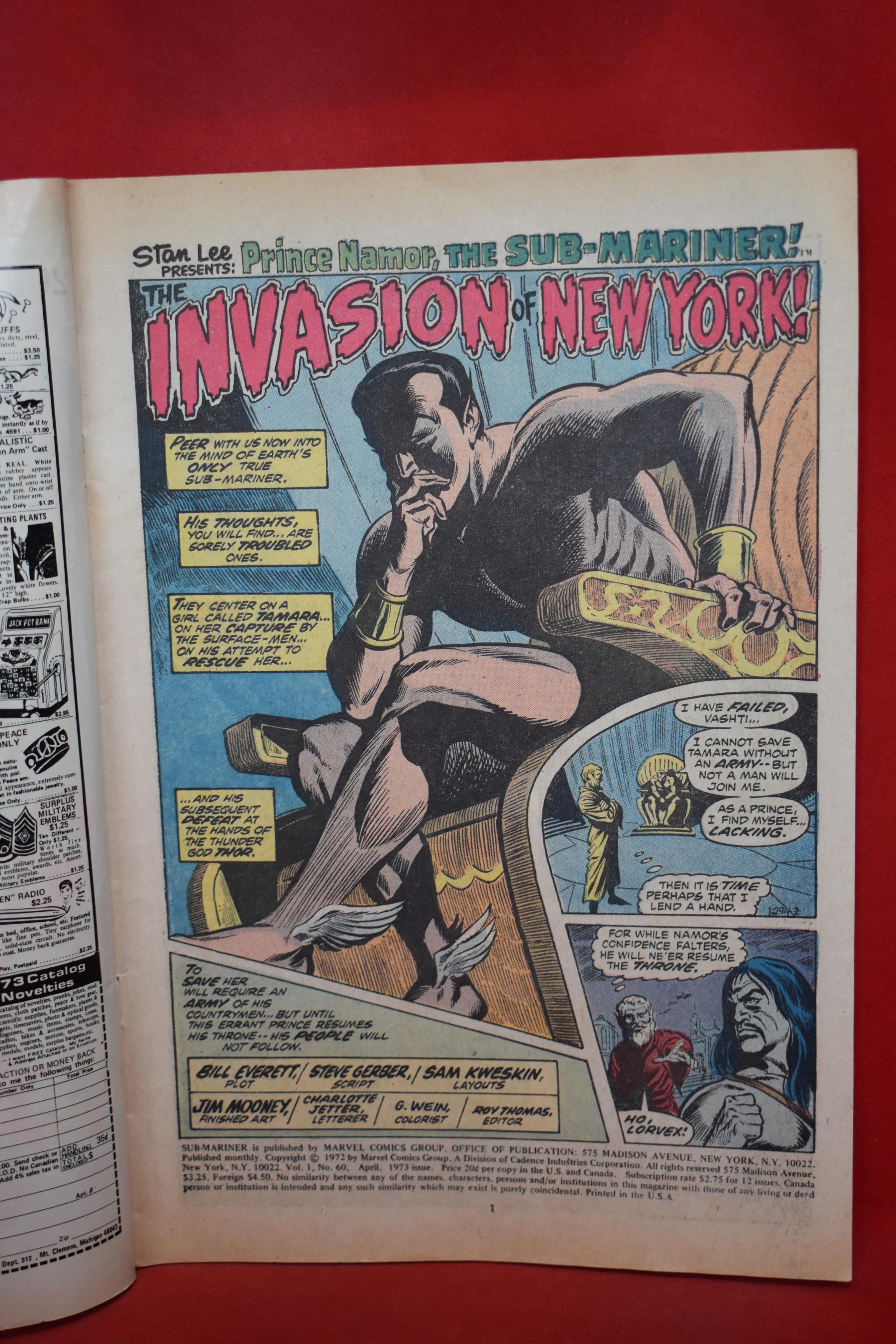 SUB-MARINER #60 | THE INVASION OF NEW YORK - RICH BUCKLER - 1973 | *SOLID, WEAR, CREASING*