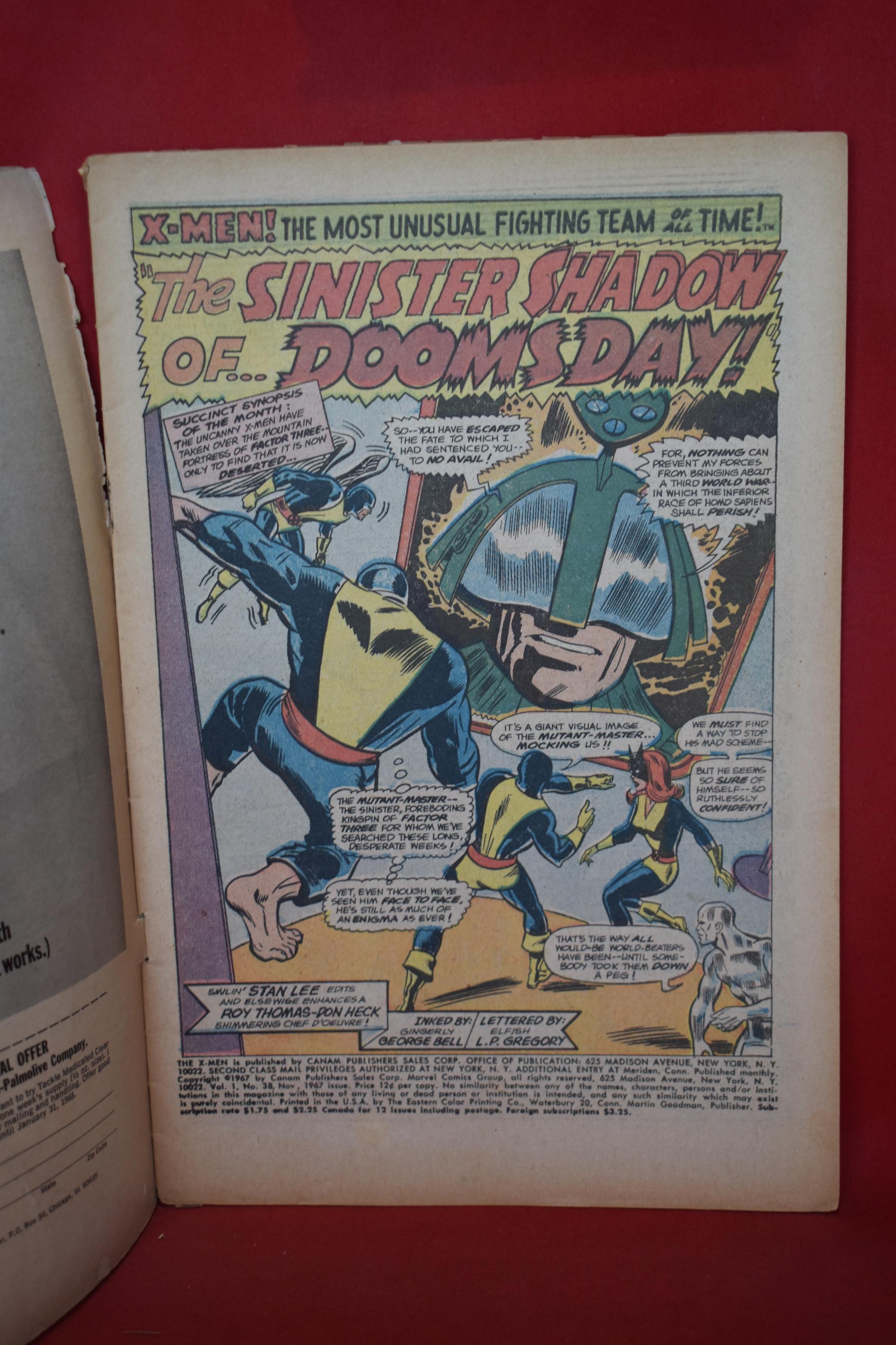 X-MEN #38 | KEY ORIGIN STORIES BEGIN! | HECK/ADKINS - 1967 | *SPINE SPLIT - SEE PICS*