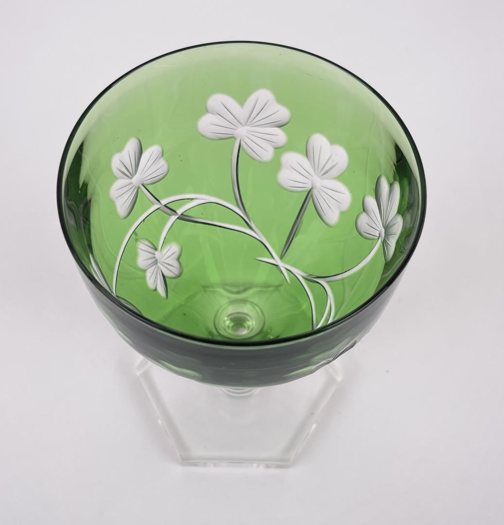 Antique Bohemian Cut to Clear Green Compote