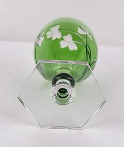 Antique Bohemian Cut to Clear Green Compote