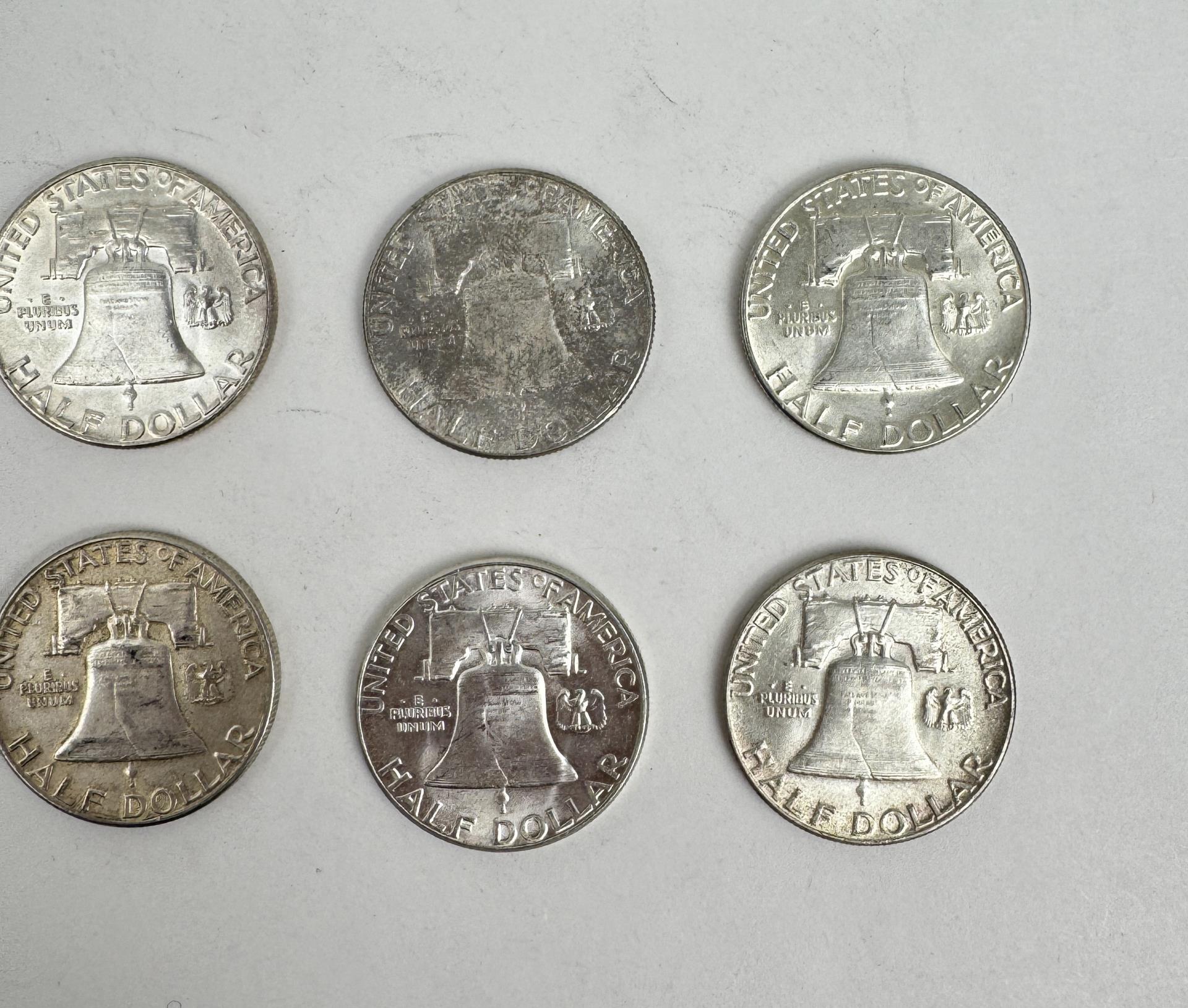 Ten Silver Franklin Half Dollars