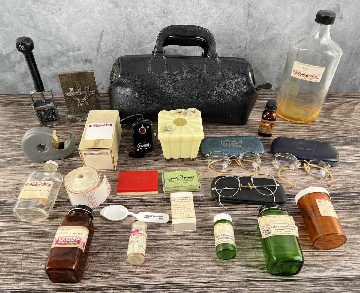 Antique Pharmacy Apothecary Bottles Doctor Bag