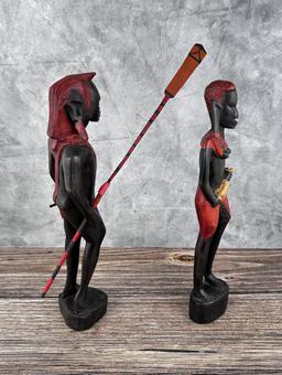 African Carvings Maasai Warrior & Woman