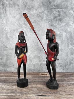 African Carvings Maasai Warrior & Woman