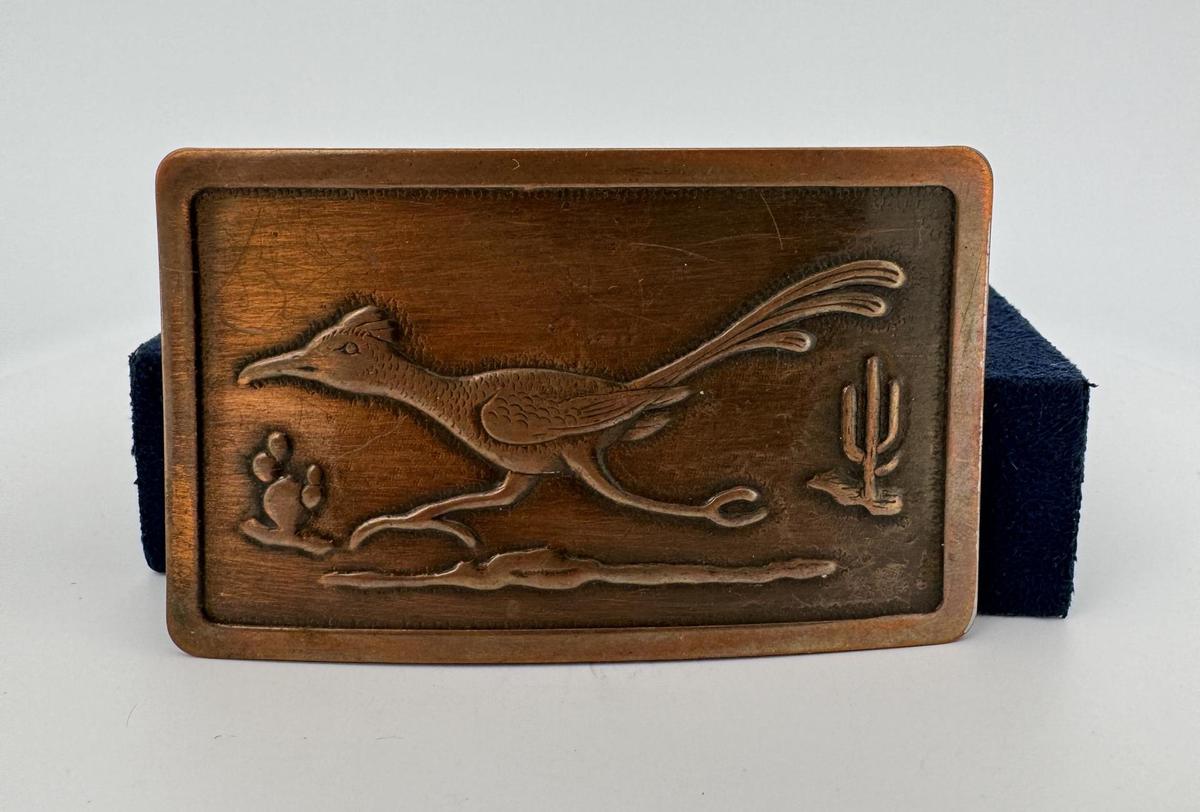 1950s Copper Cowboy Roadrunner Belt Buckle