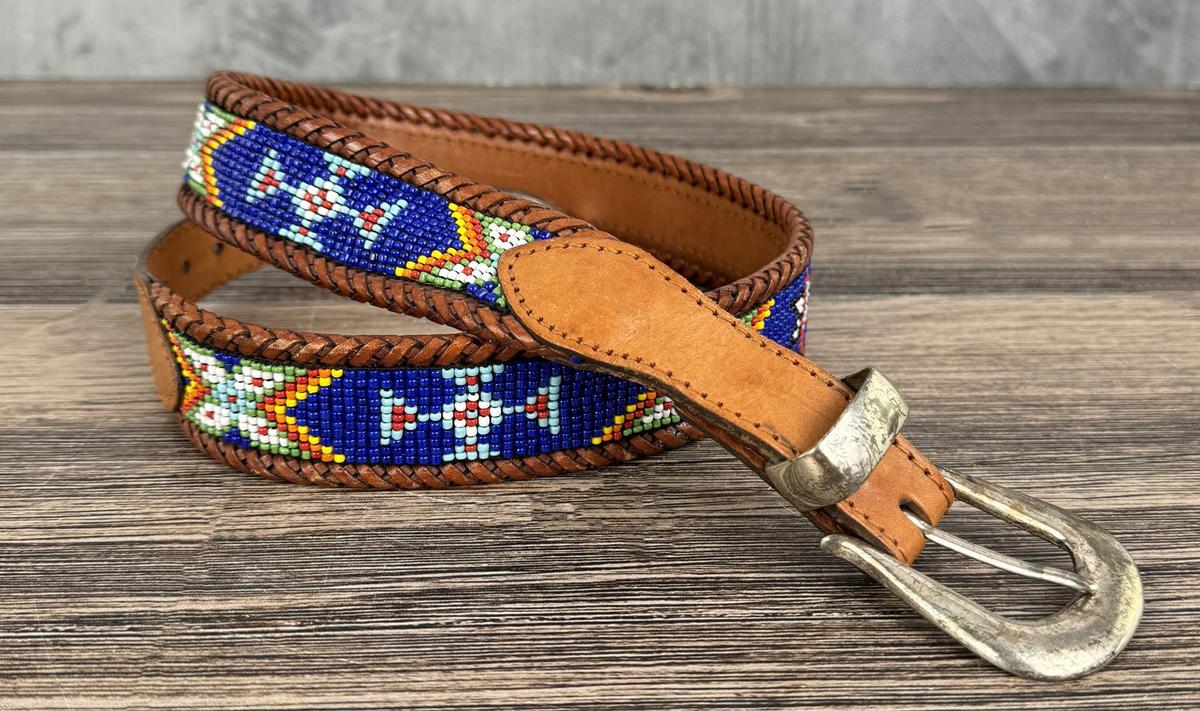 Native American Indian Beaded Leather Belt