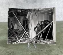 Hitler & Mussolini Survey Bomb Damage Photo