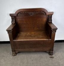 Antique Oak Hall Tree Bench