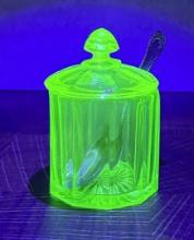 Uranium Glass Covered Sugar Bowl
