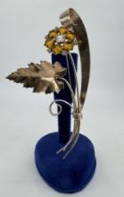 Sterling Silver Rhinestone Flower Brooch