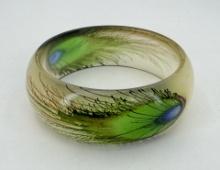 Peacock Feather Lucite Bangle