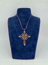 Navajo Sterling Silver Coral Cross Necklace